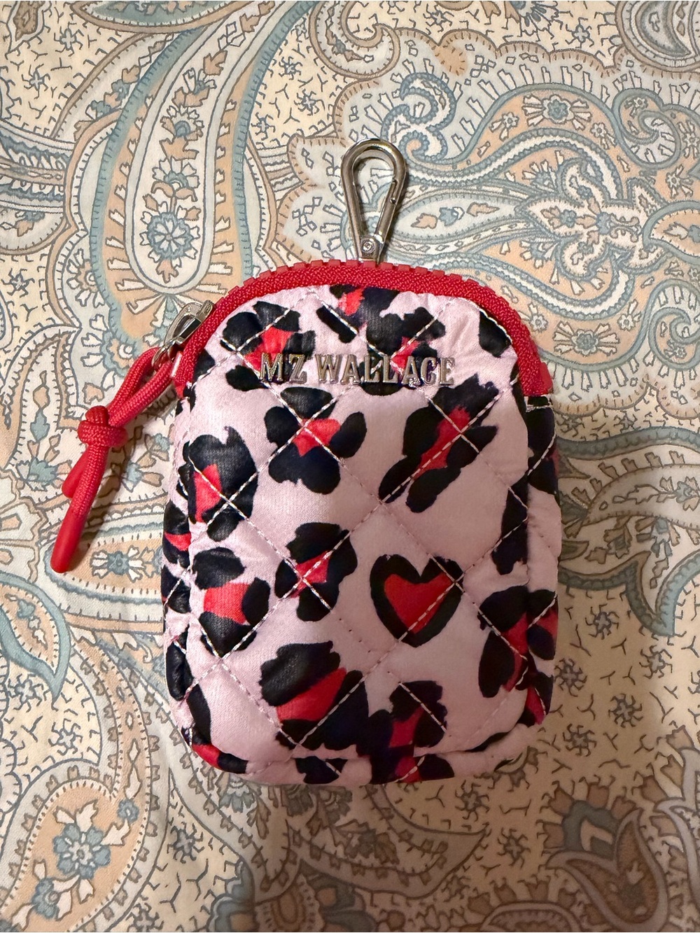 NWOT MZ Wallace Quilted Heart & Leopard Print Key Pouch